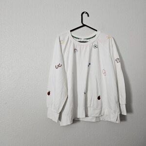 White Sweatshirt with Embroidered Accents Sz 1X